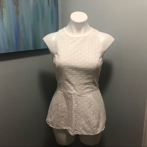 C Wonder White Eyelet Peplum Top